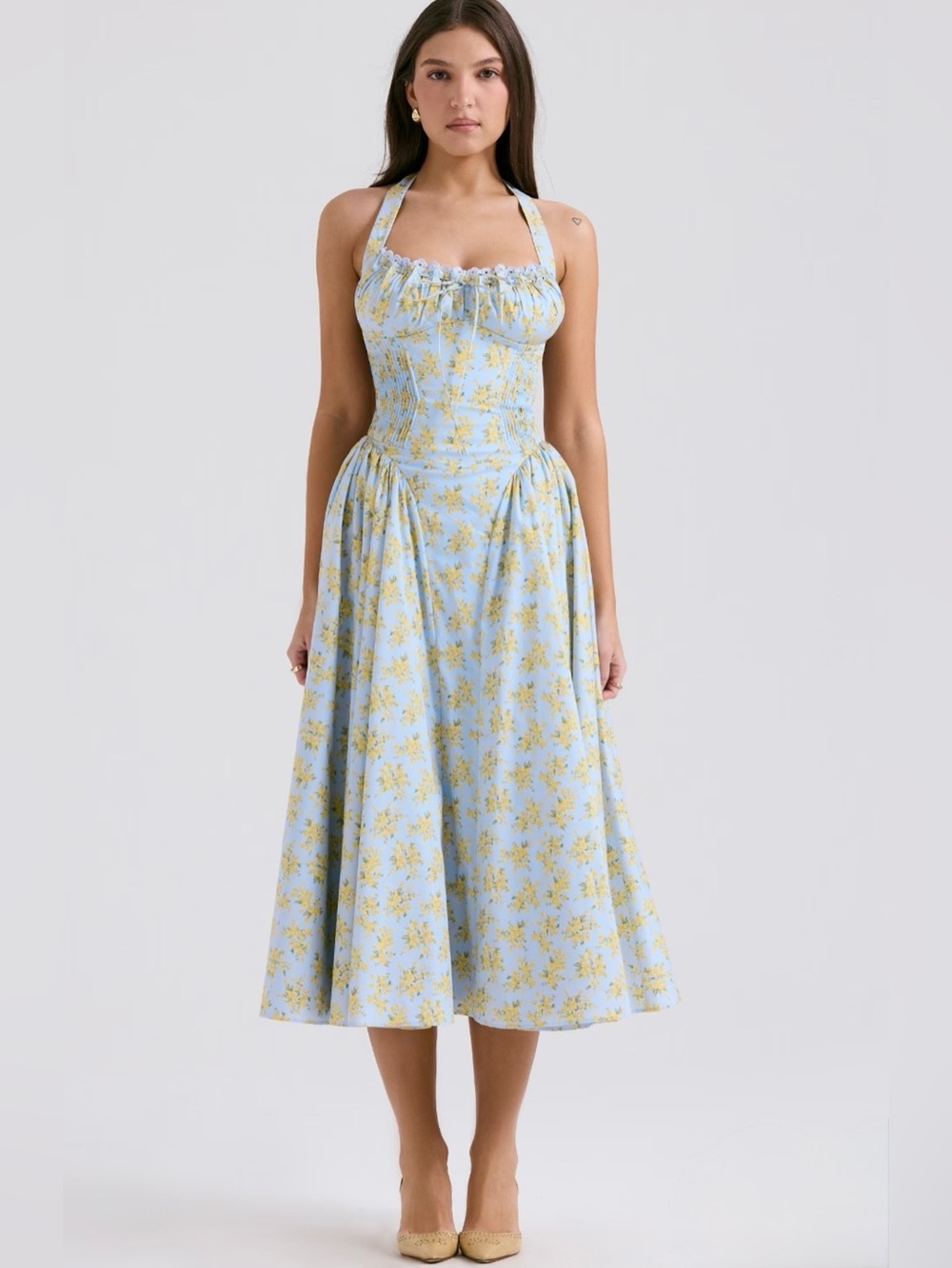 🩷Firm Price🩷Adabella Soft Blue Vintage floral print cotton halter sundress - Picture 3 of 16